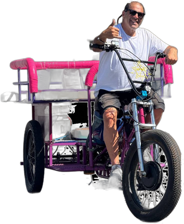 Vegas Bike Cab operator on the pedicab, ready to ride on the Las Vegas Strip